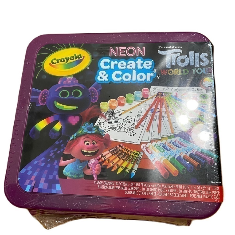 Crayola Trolls Neon Create & Color Art Set NEW Markers Paint Crayons